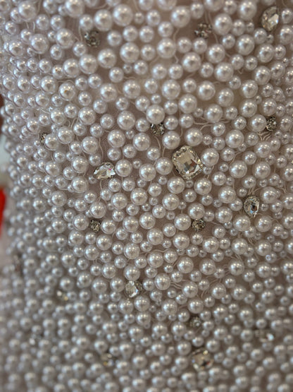 Party Pearl Rhinestones Mini Dress White