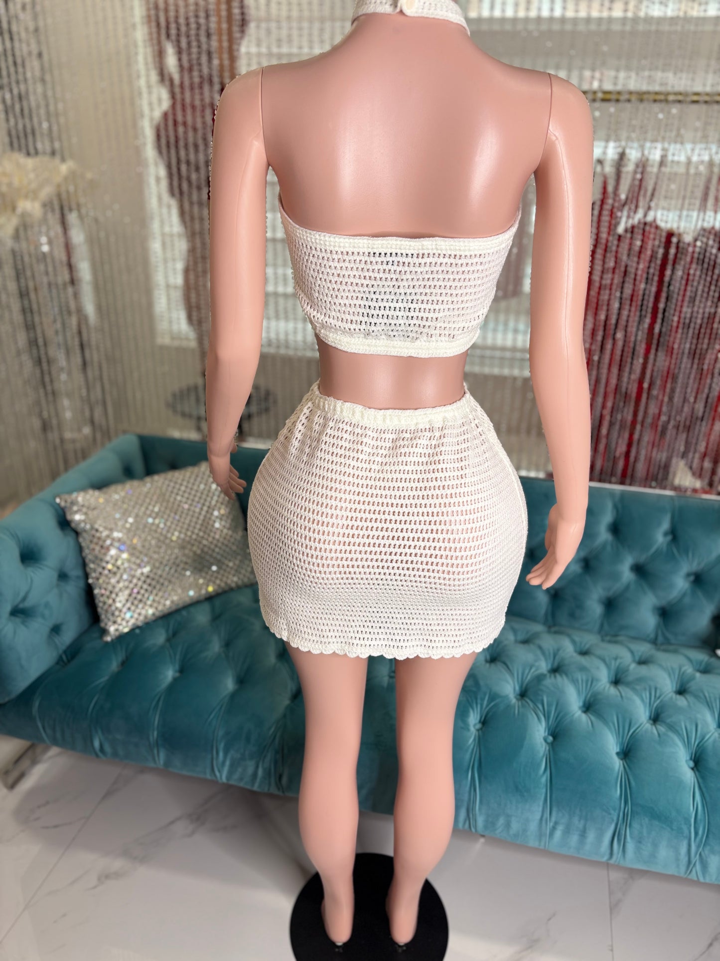 Lune Blanche Floral Crochet Mini Dress White