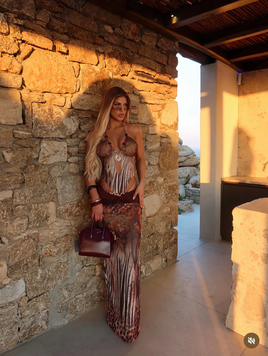 Give It All To Me Skirt Set Brown