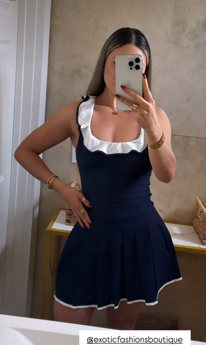 Sailaway Ruffle Mini Dress Blue