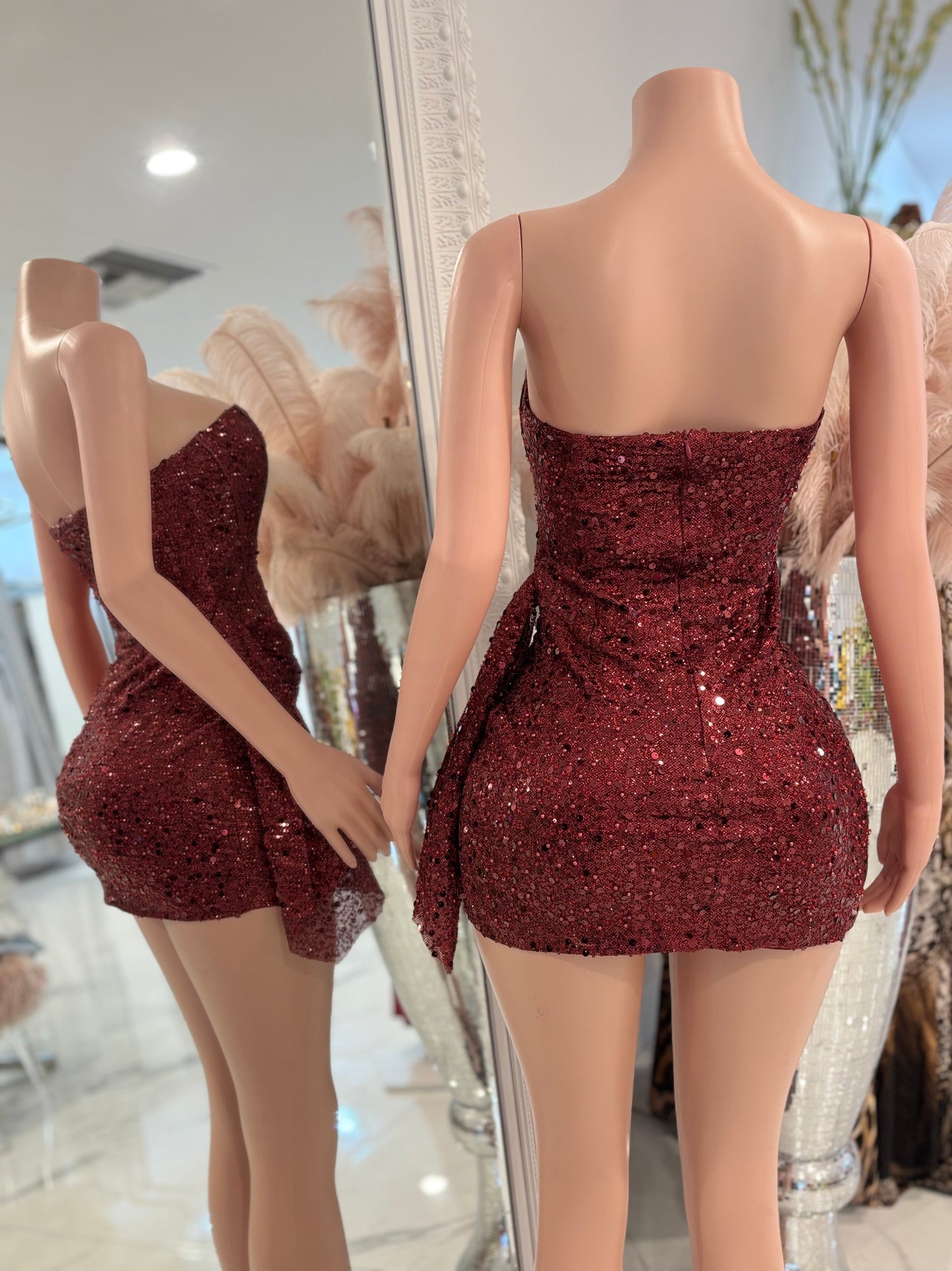 Starlight Seduction Sequin Mini Dress Rojo Vino