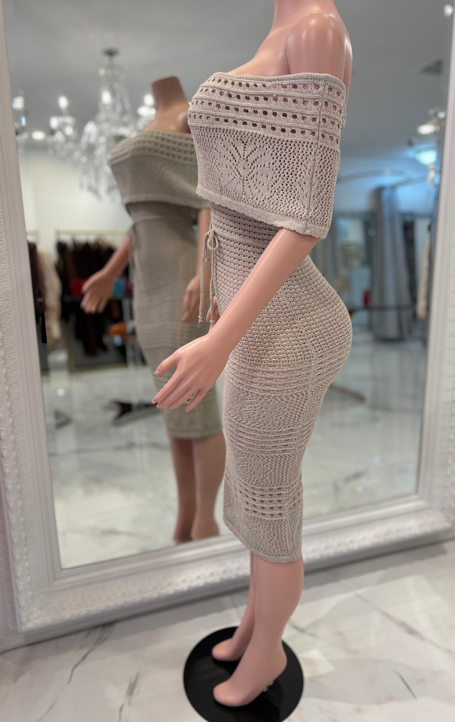 Letting It All Go Midi Dress Beige