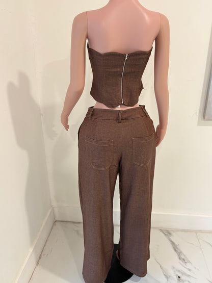 Let’s Get Into It Pants Set Brown