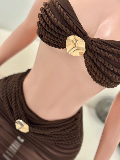 I'm a Little Tied Up Skirt Set Brown