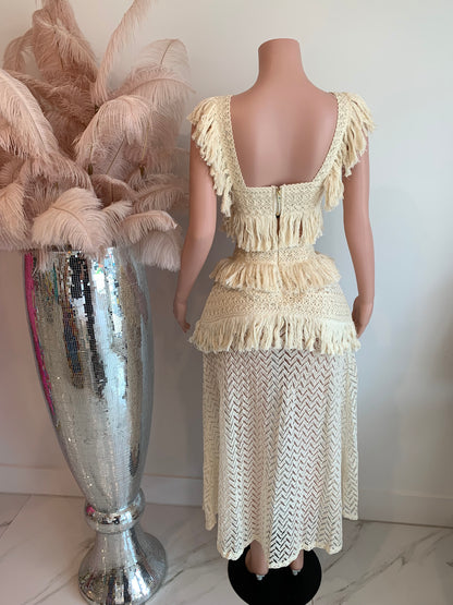 Looking Good Fringe Knit Skirt Set Nude