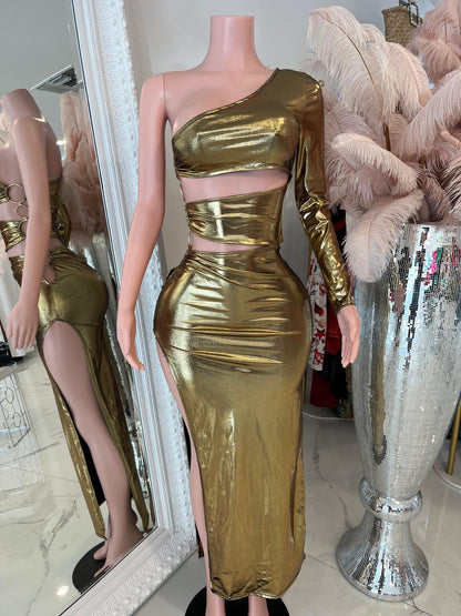 Metallic Maxi Dress Gold