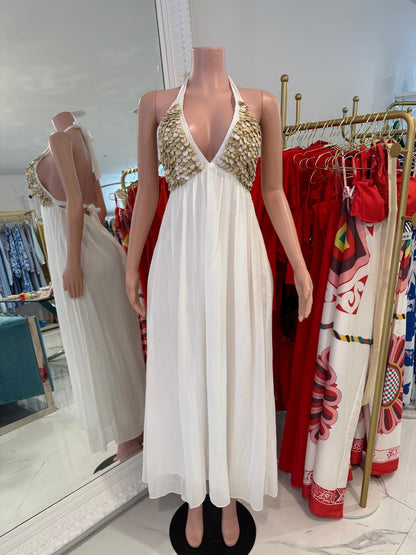 The Ocean Pearl Midi Dress White