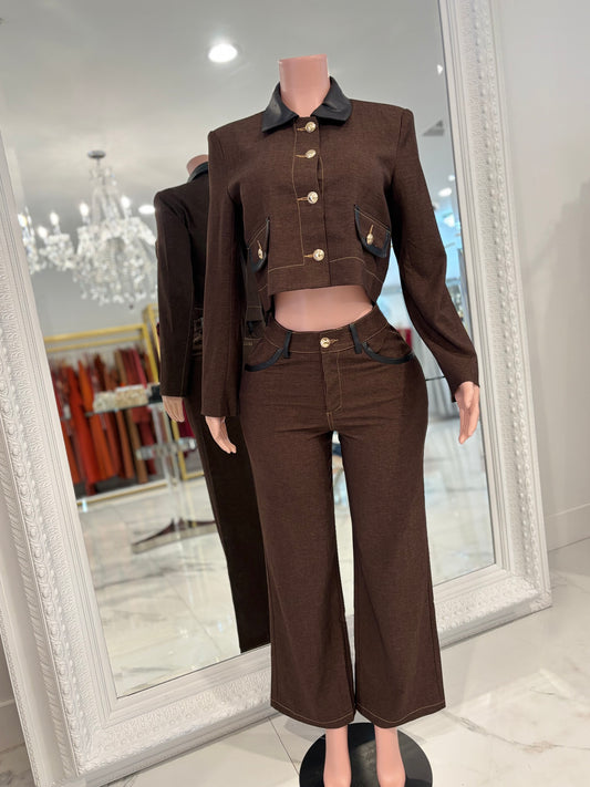 Sorry I Have Something More Important Pant Set Brown