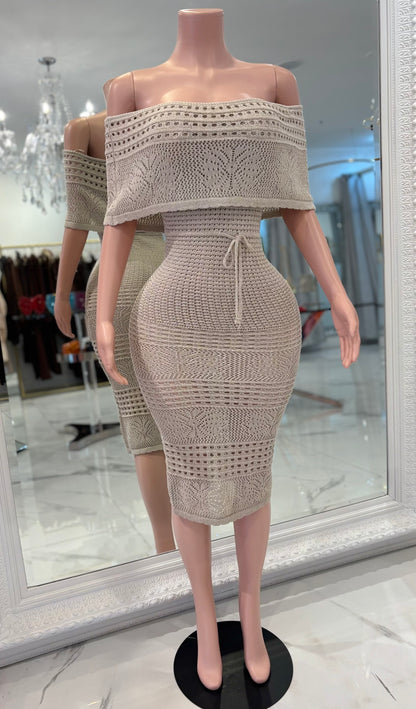 Letting It All Go Midi Dress Beige