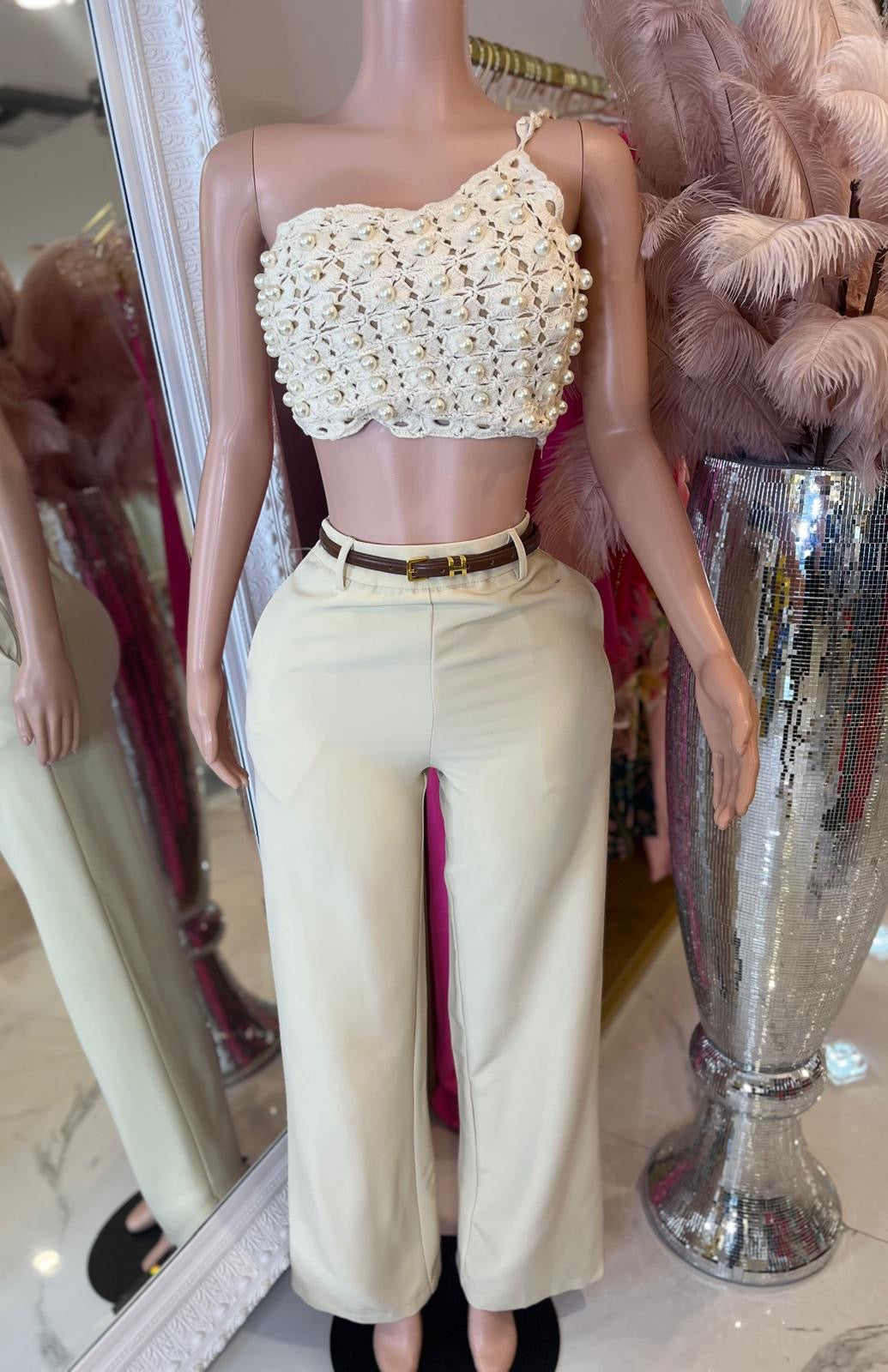 Luxe Loom Pearls Crochet Pant Set