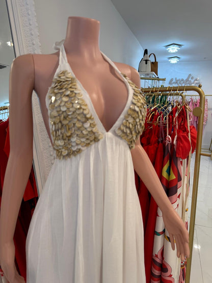 The Ocean Pearl Midi Dress White