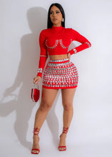Rhinestones Skirt Set Red
