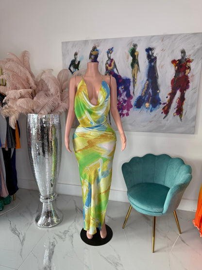 Sunset Glow Satin Maxi Dress