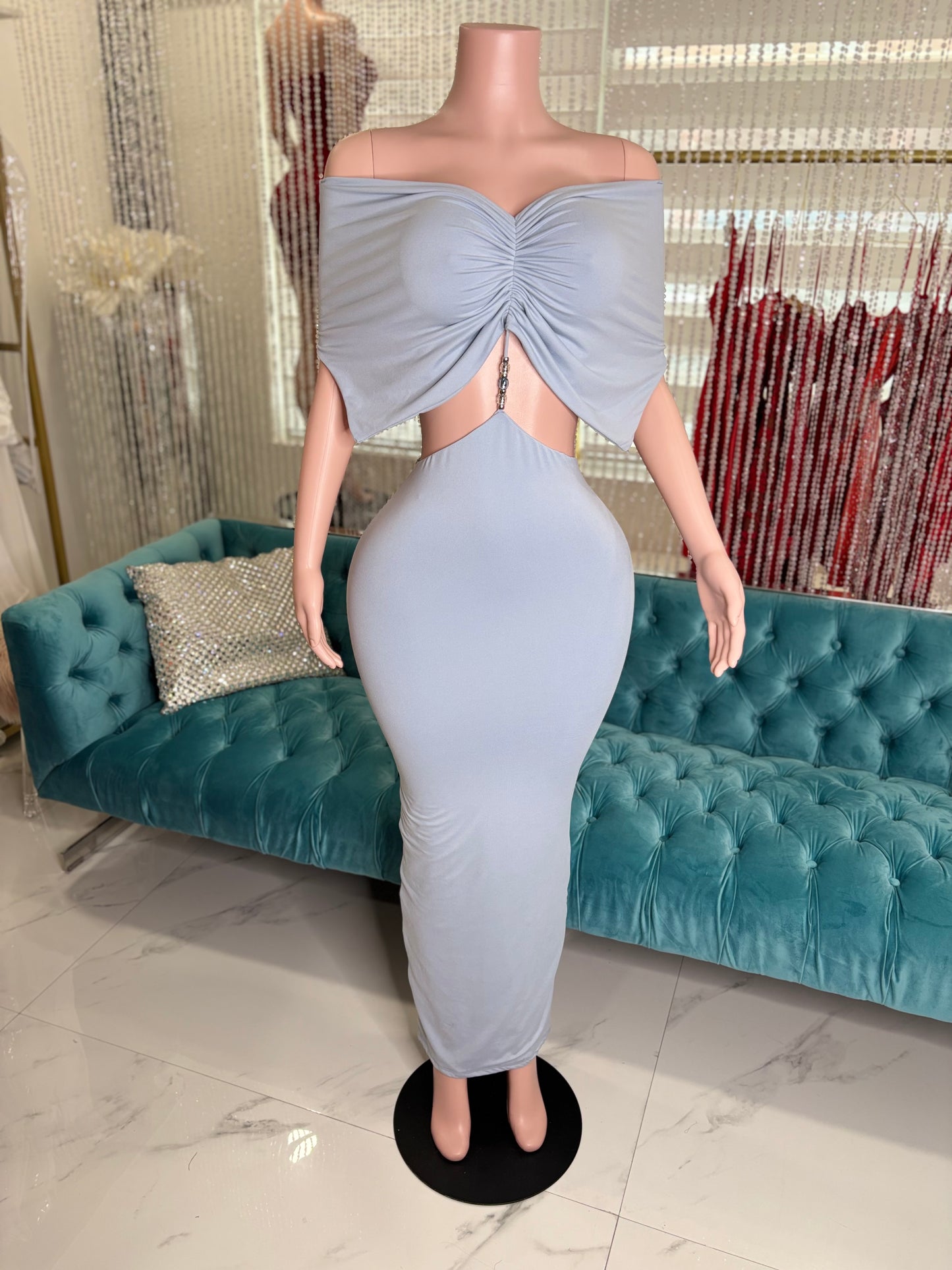 Moonlit Allure Ruched Maxi Dress Blue