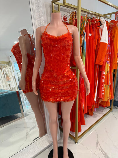 Sparkling Mirage Sequin Mini Dress Orange
