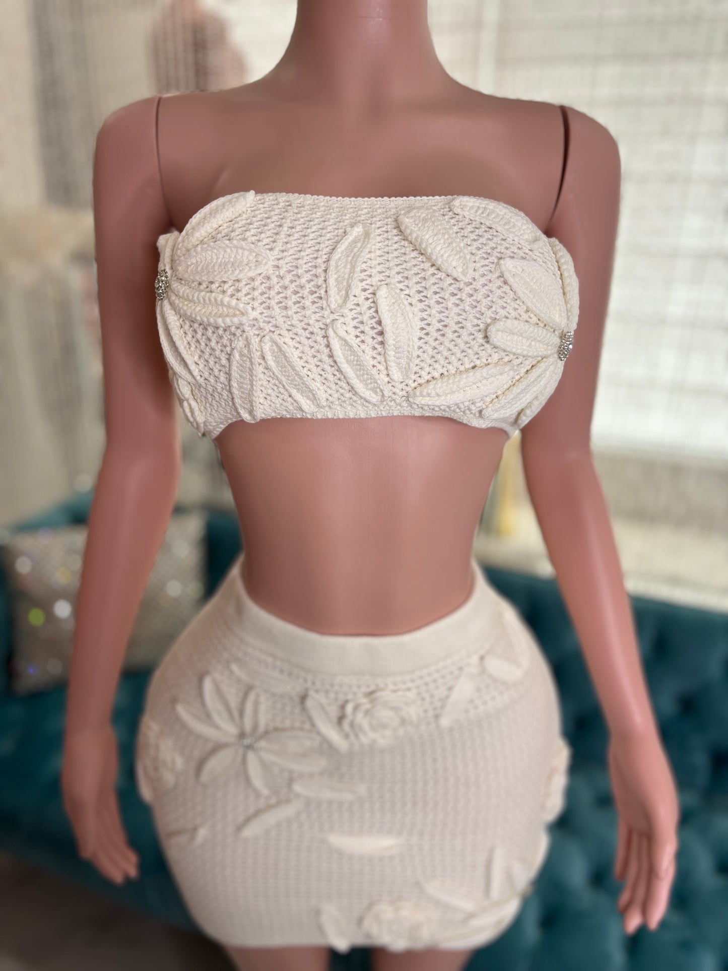 Britany White Crochet Skirt Set