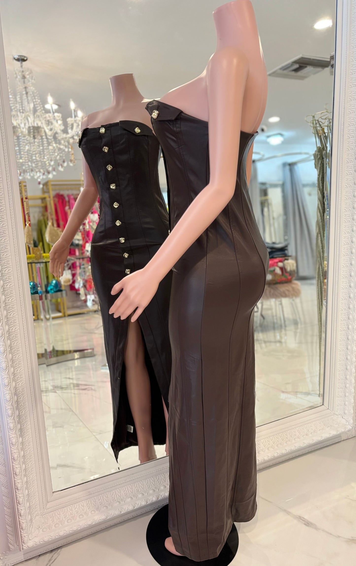 Lulu Leather Maxi Dress Brown