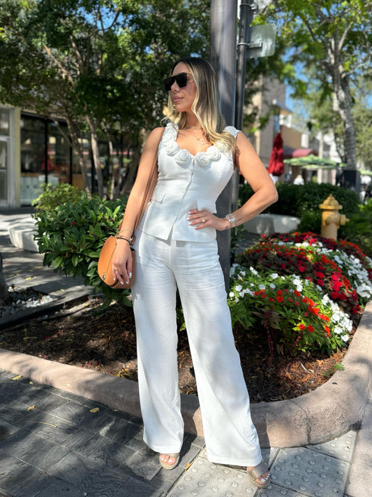Floral Pant Set White