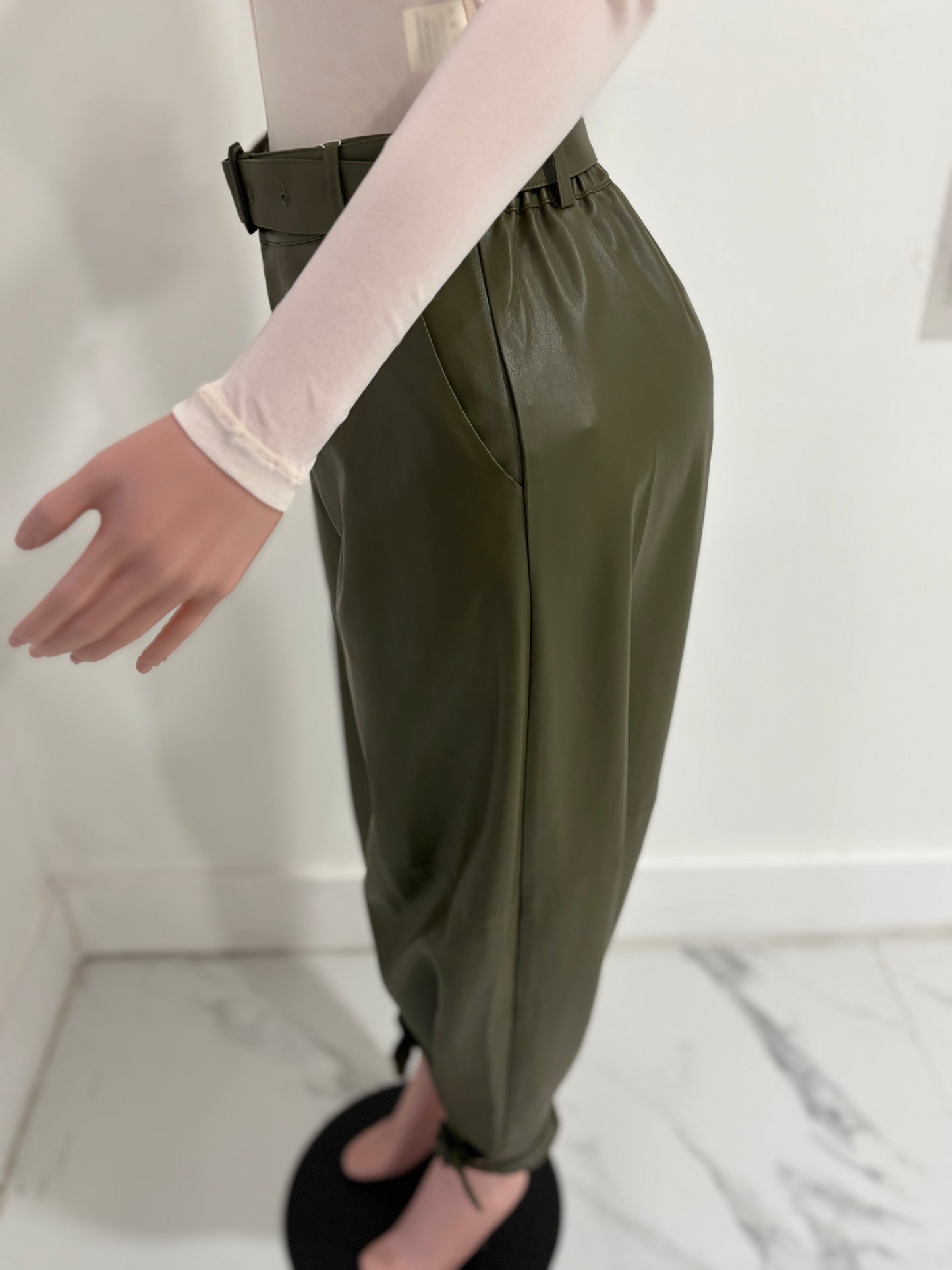 Olive High Waist Trousers Pants