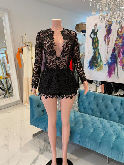 Radiant Prairie Lace Short Set Black