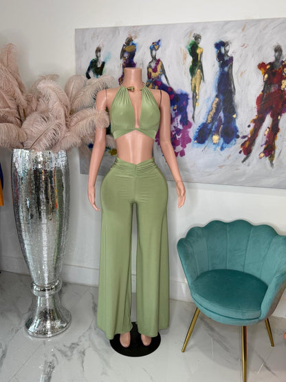Luxe Flow Ruched Pant Set Green