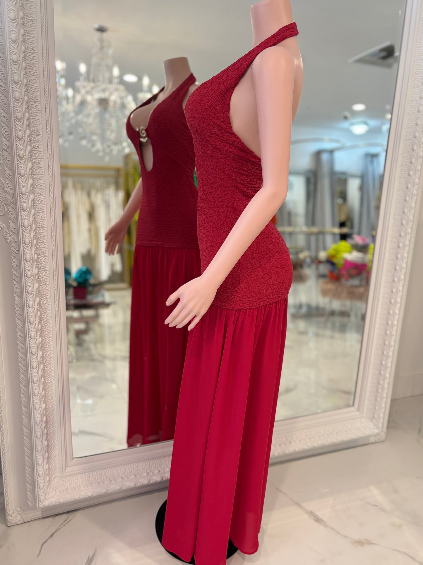 Sculpted Flame ruched Maxi Dress Red