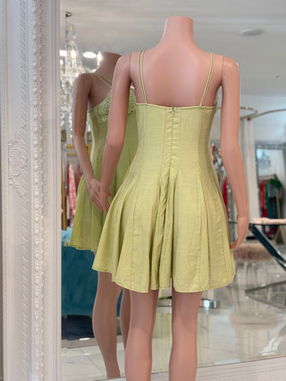 Conchas Lace Pearls Mini Dress Green