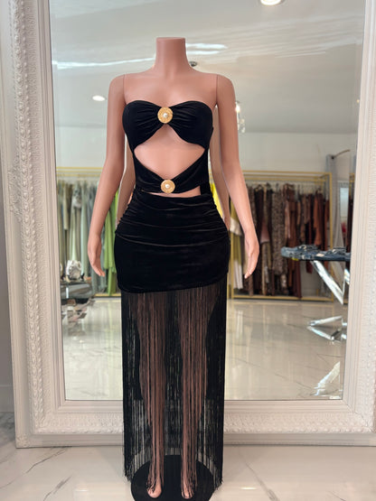 Phantom Muse Ruched Pearl Maxi Dress Black