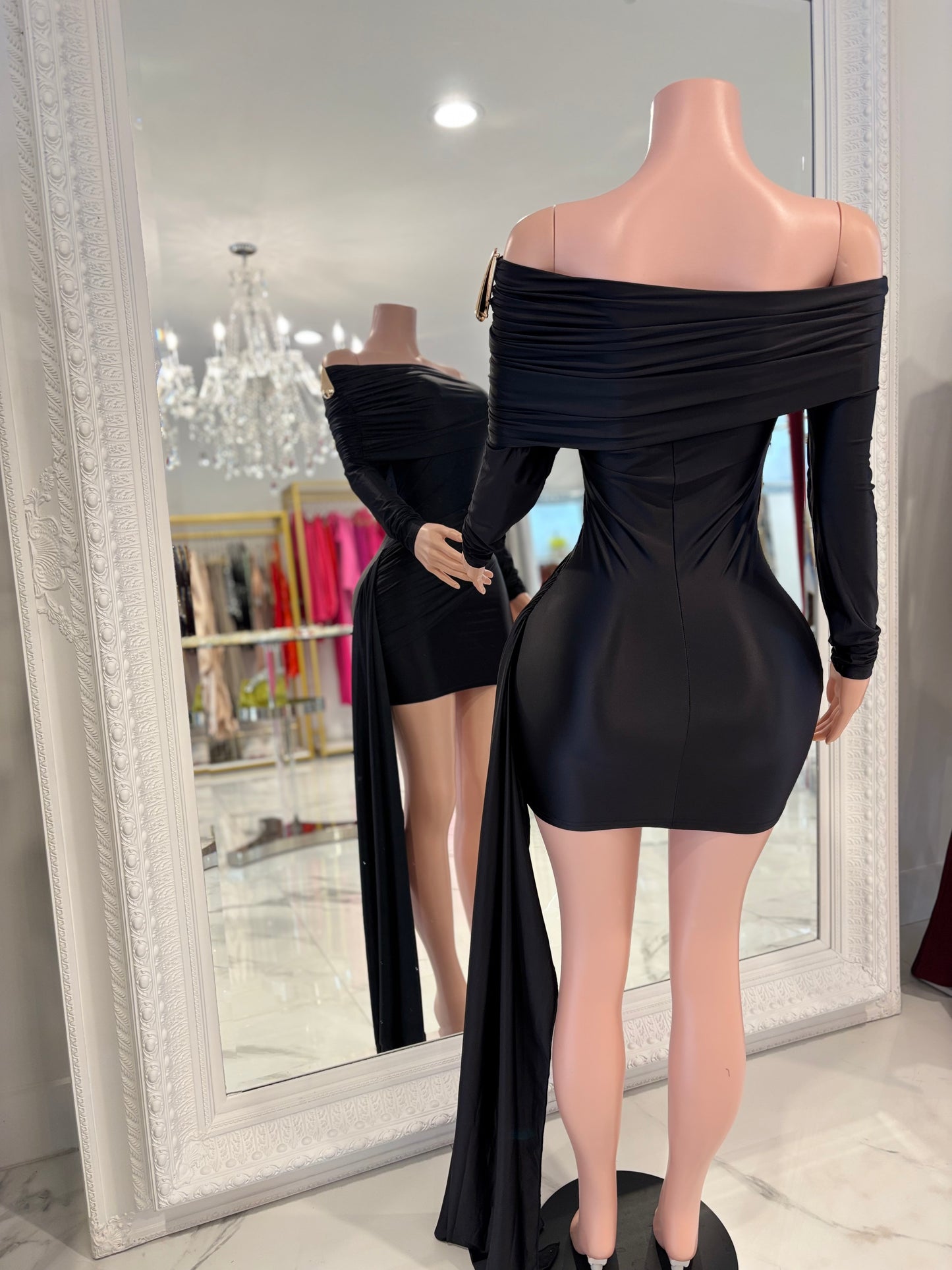 Velvet Ruched Mini Dress Black