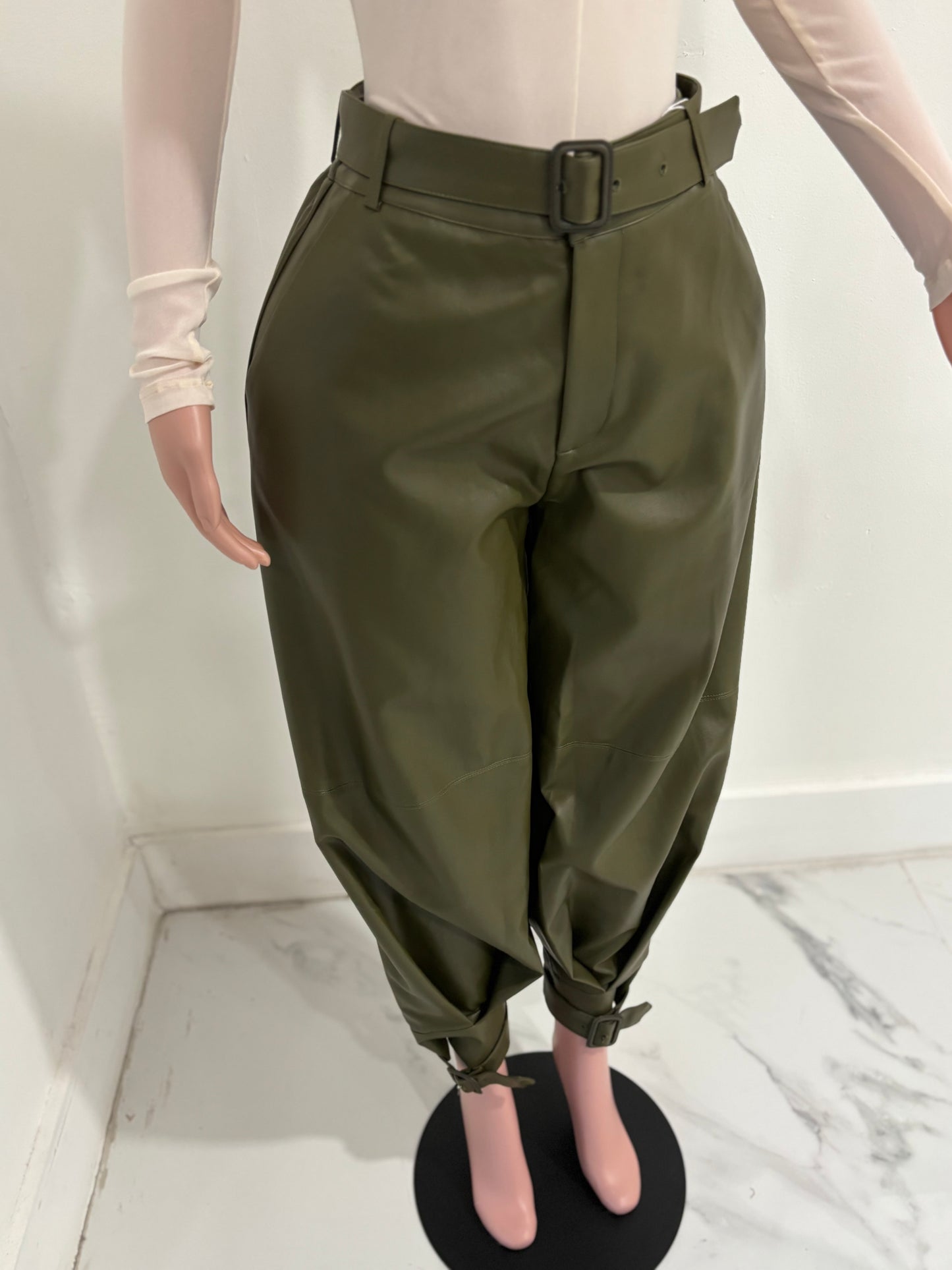 Olive High Waist Trousers Pants