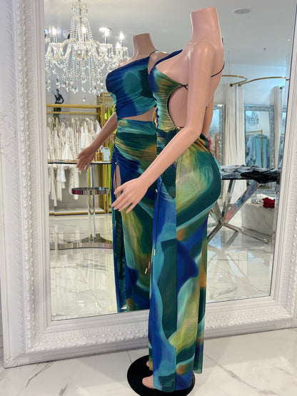 Dana Mesh Ruched Maxi Dress Green