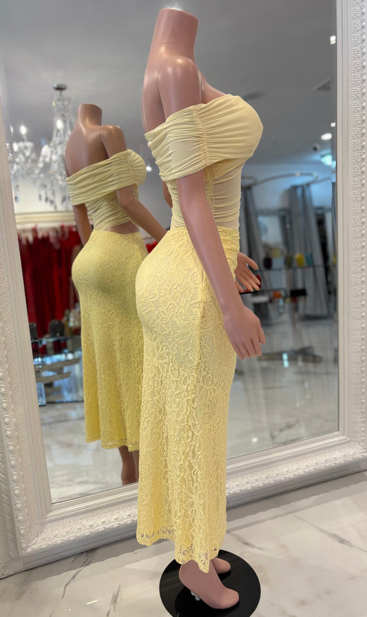 Atelier of Desire Lace Mesh Maxi Dress Yellow