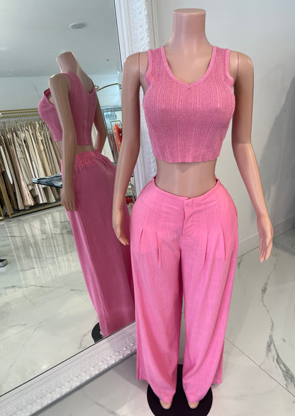 Serene Flow Ribbed Linen Pant Set