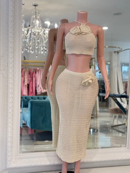 Bella Crochet Skirt Set Nude
