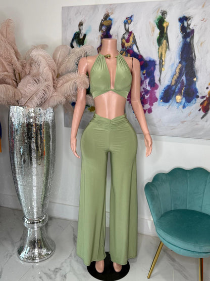 Luxe Flow Ruched Pant Set Green