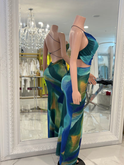 Dana Mesh Ruched Maxi Dress Green