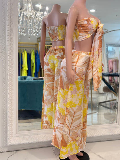 Tropical Floral Drift Pant Set Yellow
