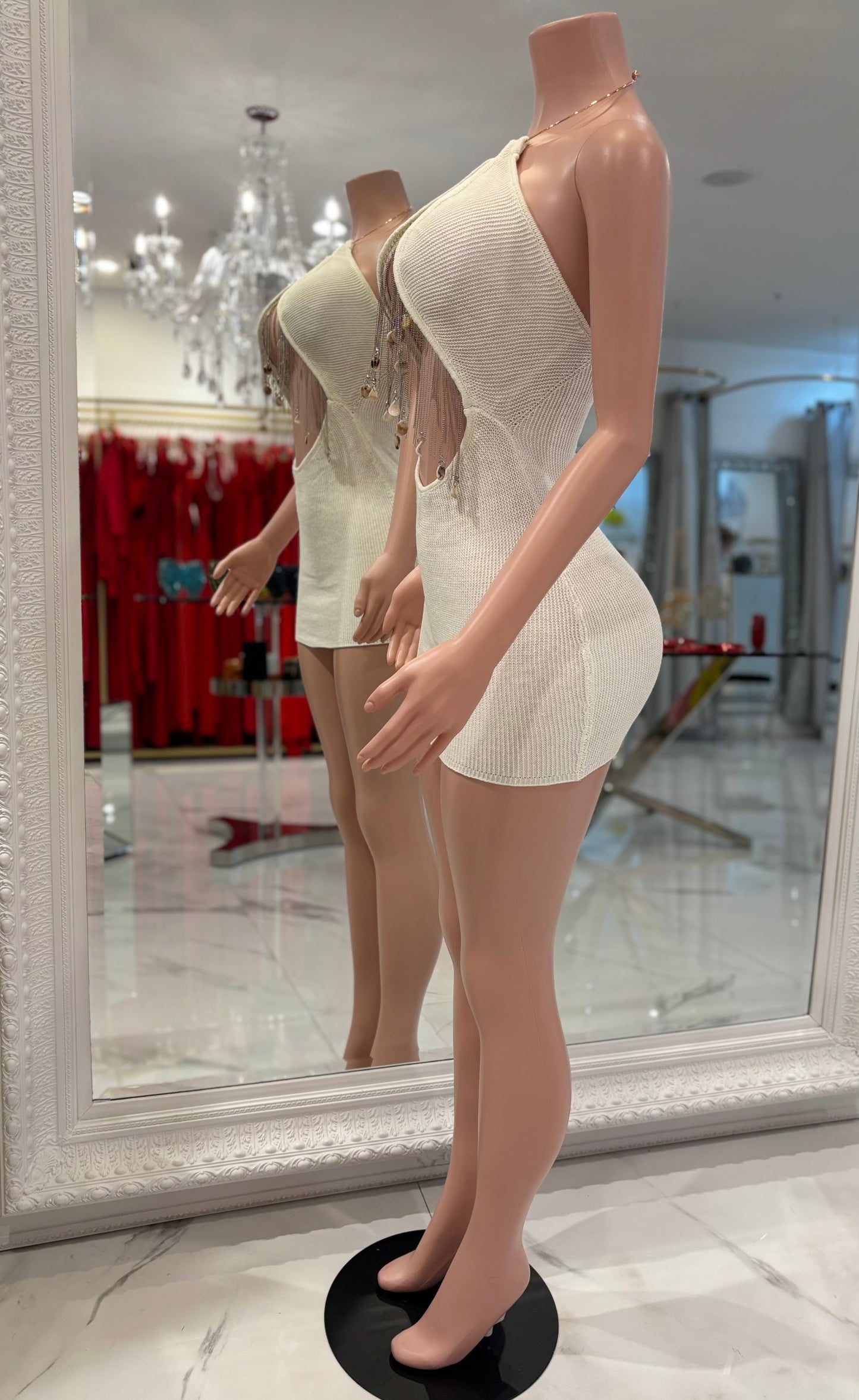 Dunia Sin Knit Shell Mini Dress Nude