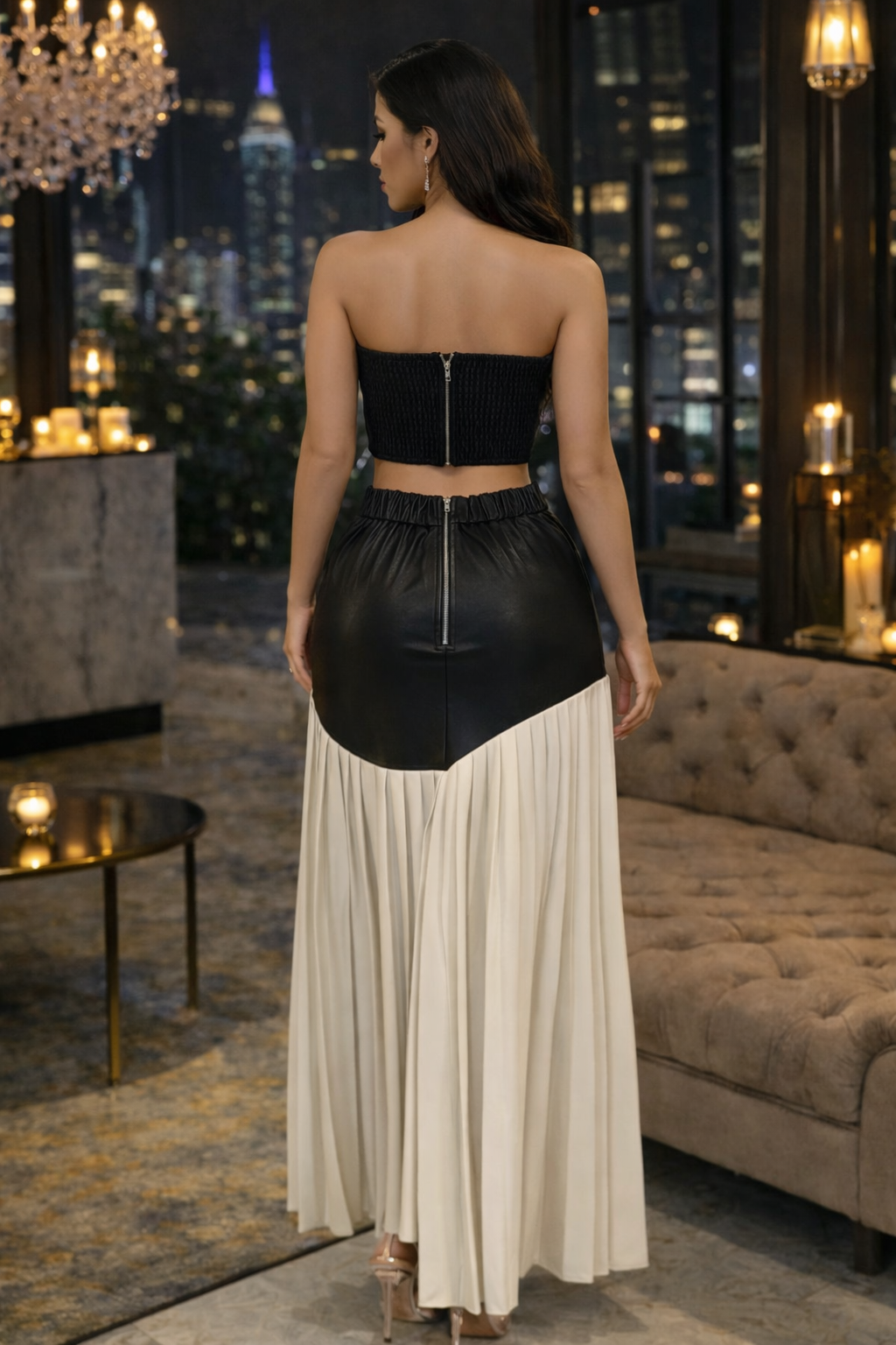 Fashion Cute Leather Skirt Set Black