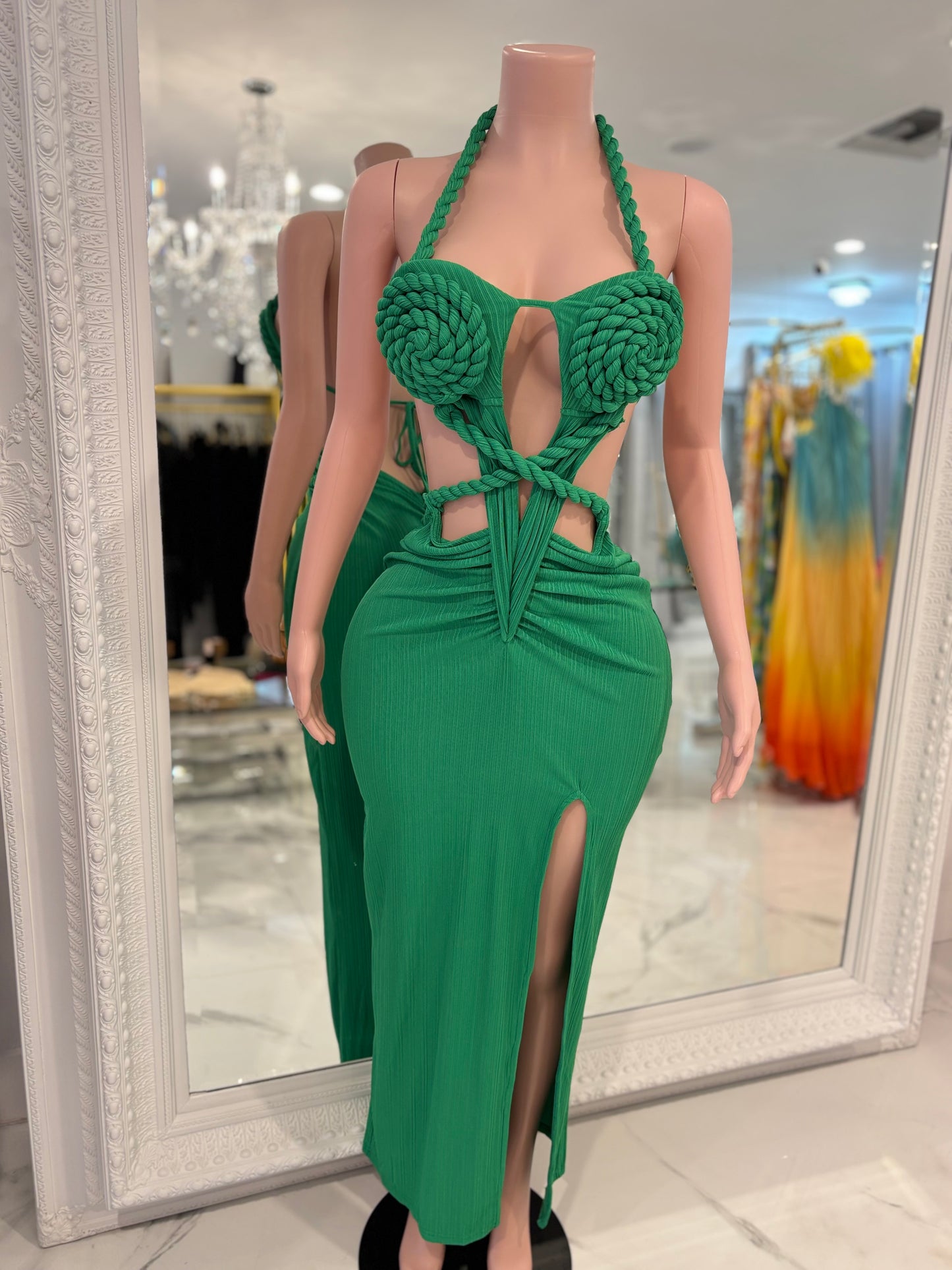 Venus Bound Ruched Maxi Dress green