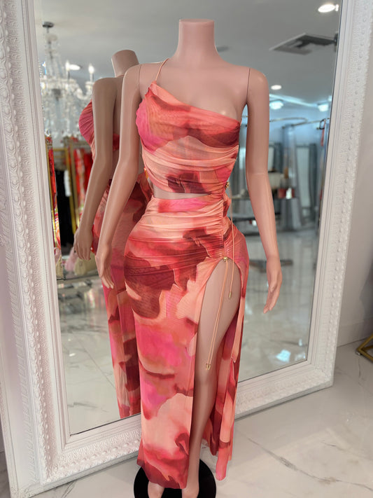 Ember Rush Mesh Ruched Maxi Dress Orange