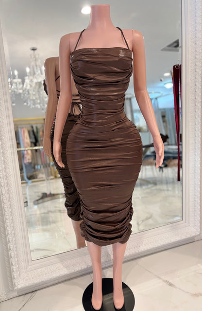 Let's Get Together Midi Dress Brown