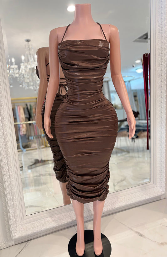 Let's Get Together Midi Dress Brown