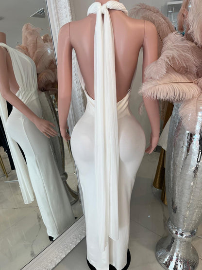 Eclipse Halter Mesh Maxi Dress White