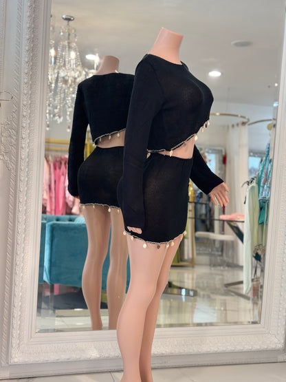Wild Fringe Knit Skirt Set
