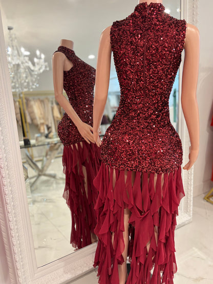 Queen of All Midi Dress Rojo Vino