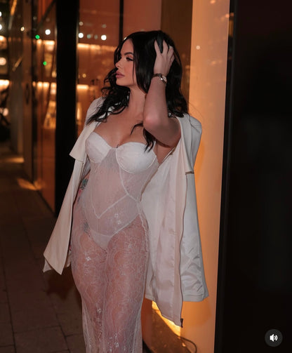 The Eclipse Lace Mesh Jumpsuit white