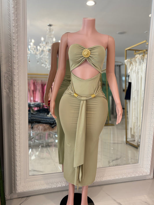 Flor de Loto Midi Dress Light Green