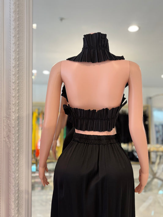Ruffle Me Right Ruched Crop Top Black