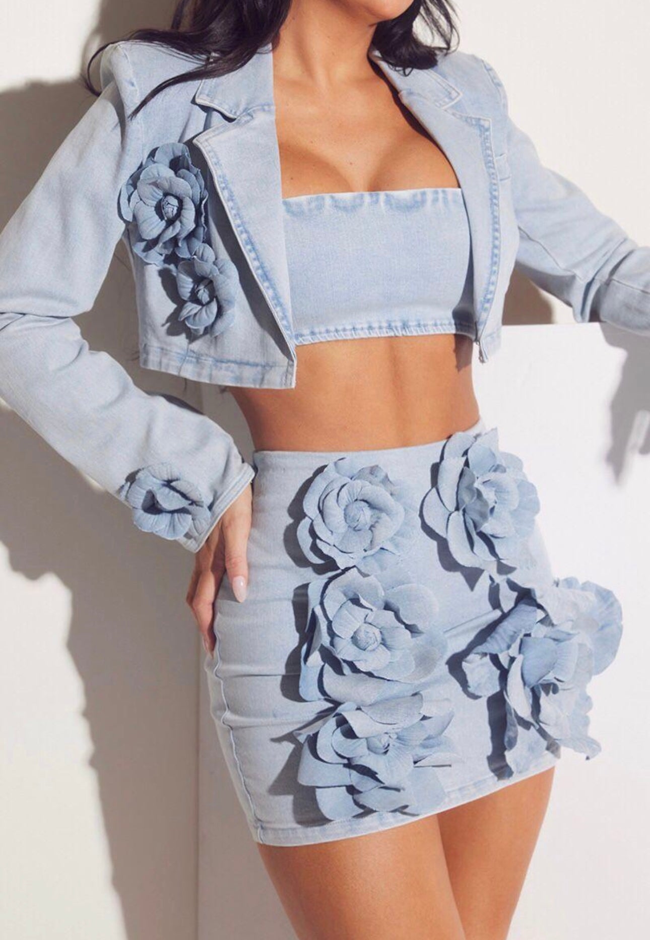 Flora Fade Floral Skirt Set Light Denim